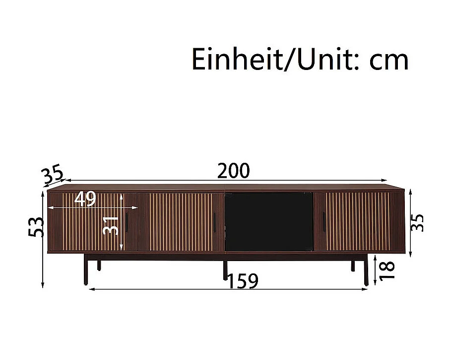 Meuble TV 200cm - avec LED et porte en verre - MDF et panneau de particules - Naturel