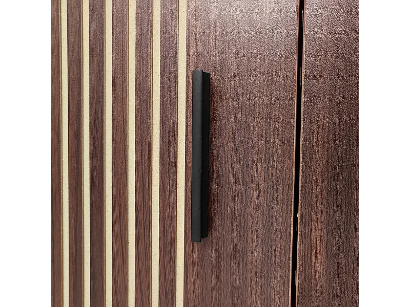 Meuble TV 200cm - avec LED et porte en verre - MDF et panneau de particules - Naturel