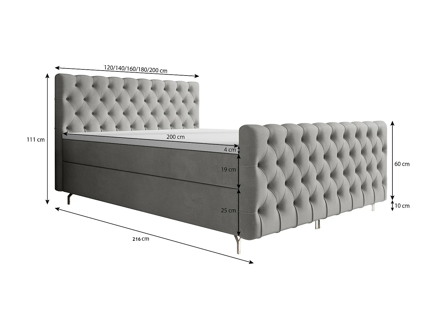 Boxspringbett CHESTER PLUS 160x200 Monolith 59