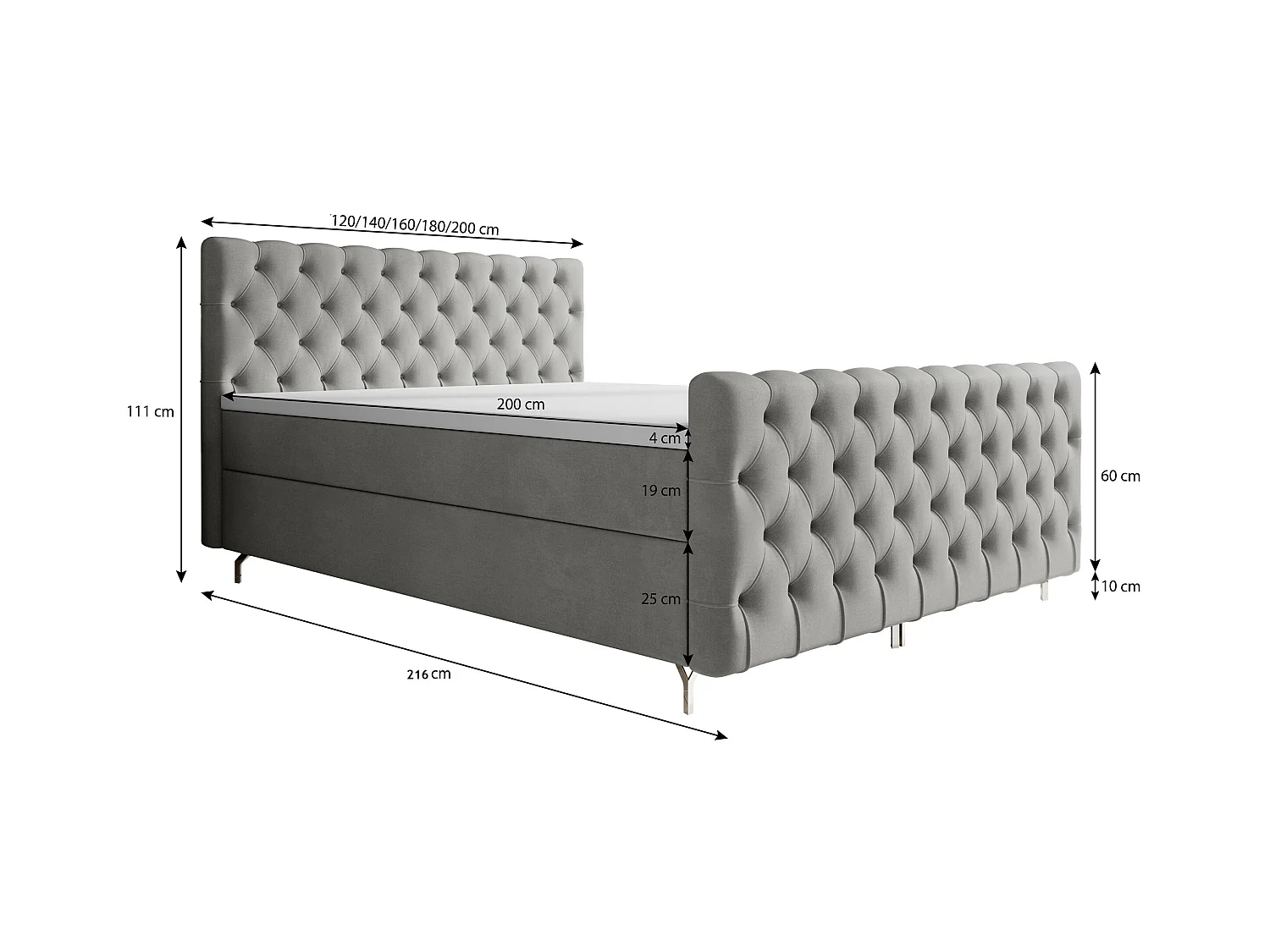 Boxspringbett CHESTER PLUS 160x200 Monolith 15