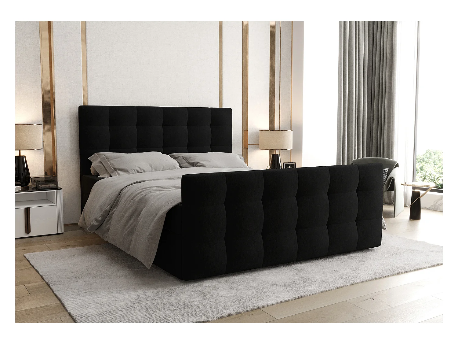 AX LIVING Boxspringbett 180x200 mit Bettkasten Orchido Schwarz – Luxus