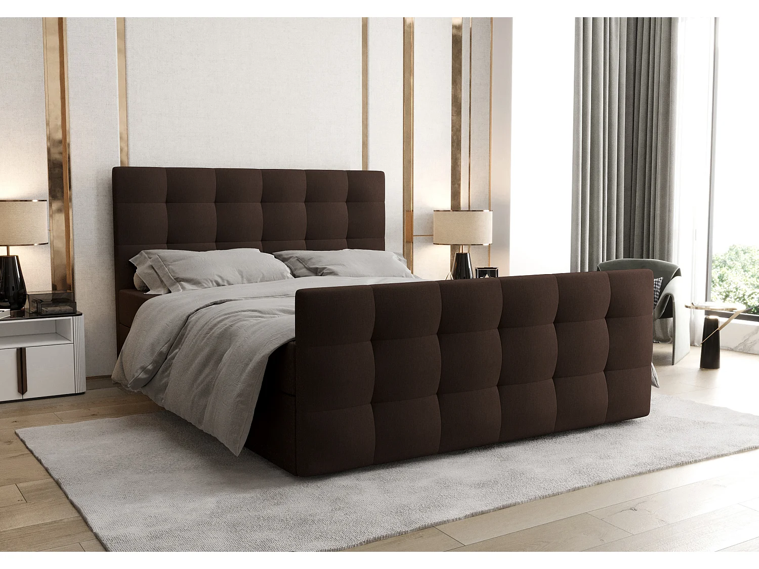 AX LIVING lit boxspring 140x200 avec coffre de rangement Orchido brun – confort sans surmatelas