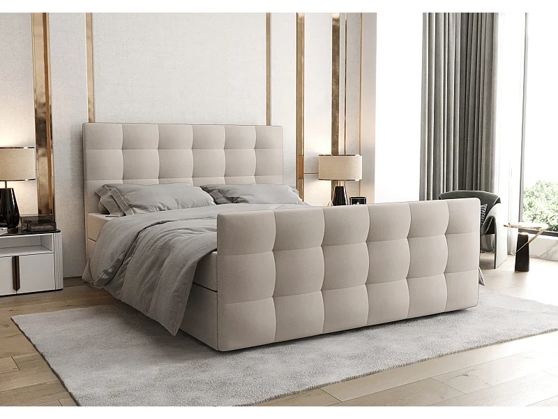 AX LIVING Boxspringbett 140x200 mit Bettkasten Orchido Beige – Luxus