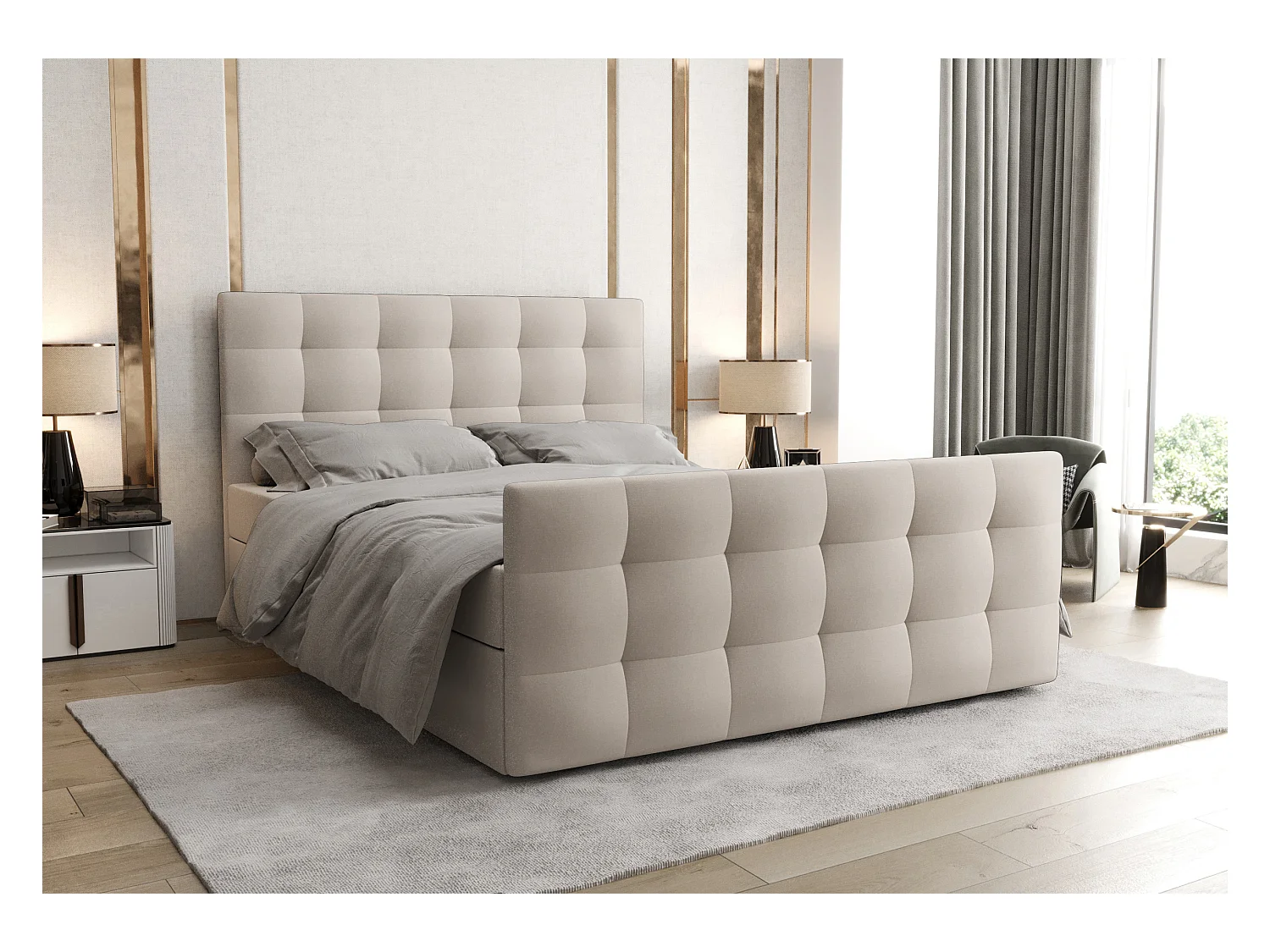 AX LIVING Boxspringbett 140x200 mit Bettkasten Orchido Beige – Luxus