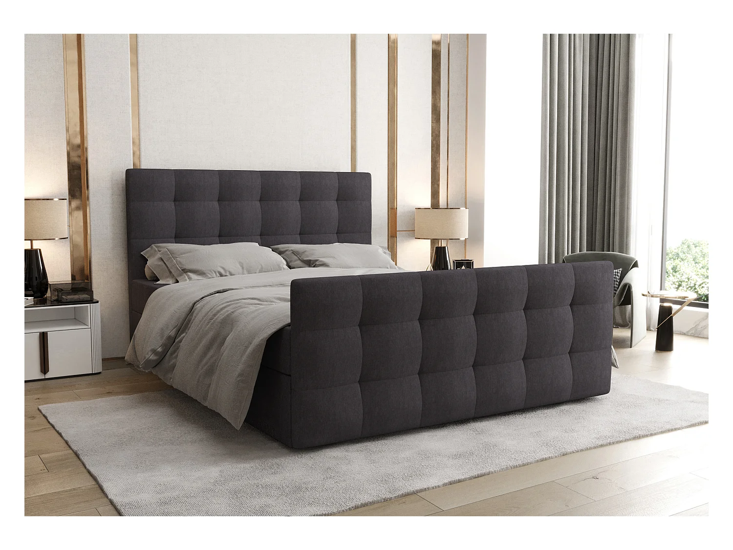 AX LIVING Boxspringbett 160x200 mit Bettkasten Orchido Grau – Luxus