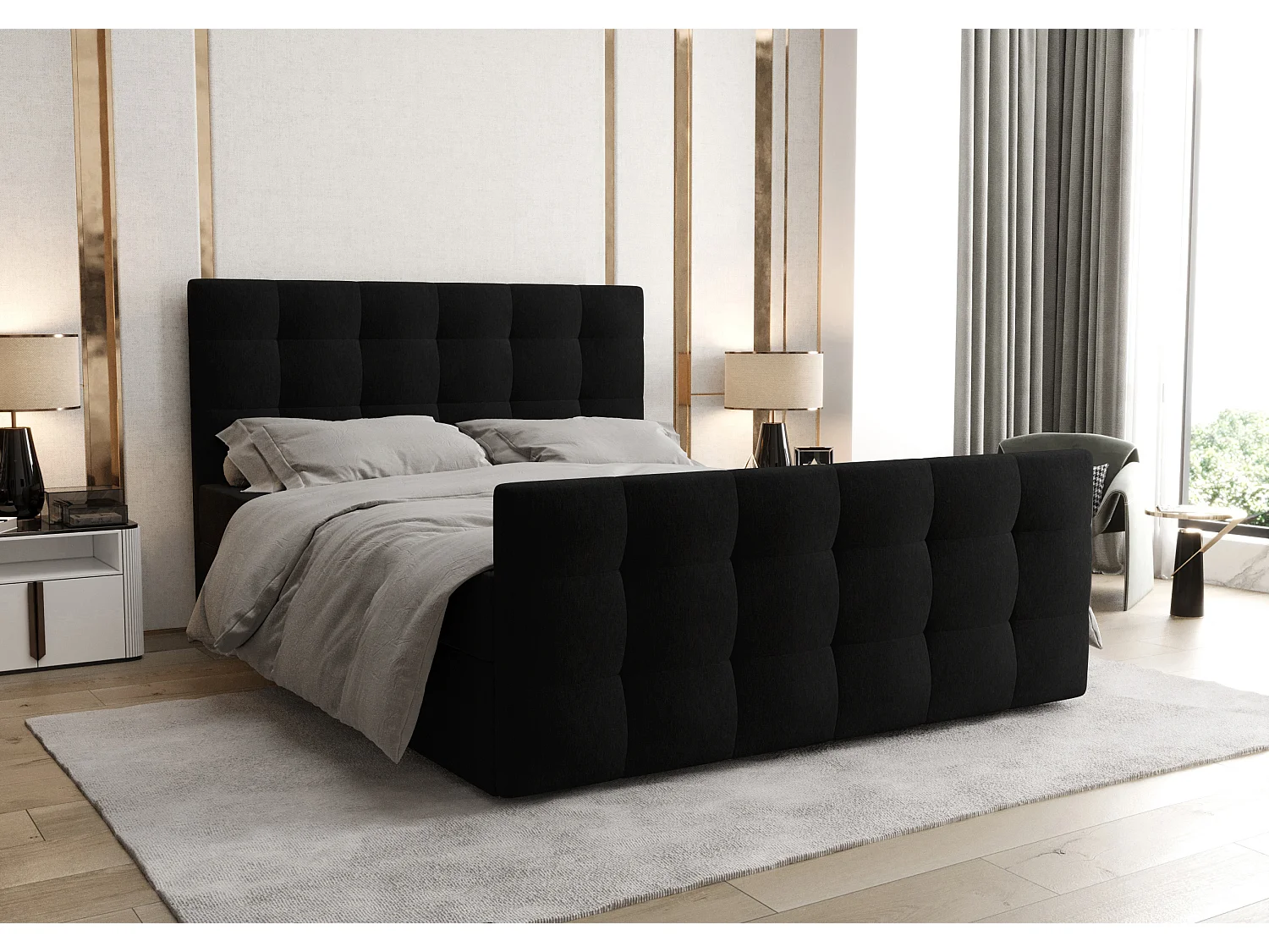 AX LIVING Boxspringbett 160x200 mit Bettkasten Orchido Schwarz – Luxus