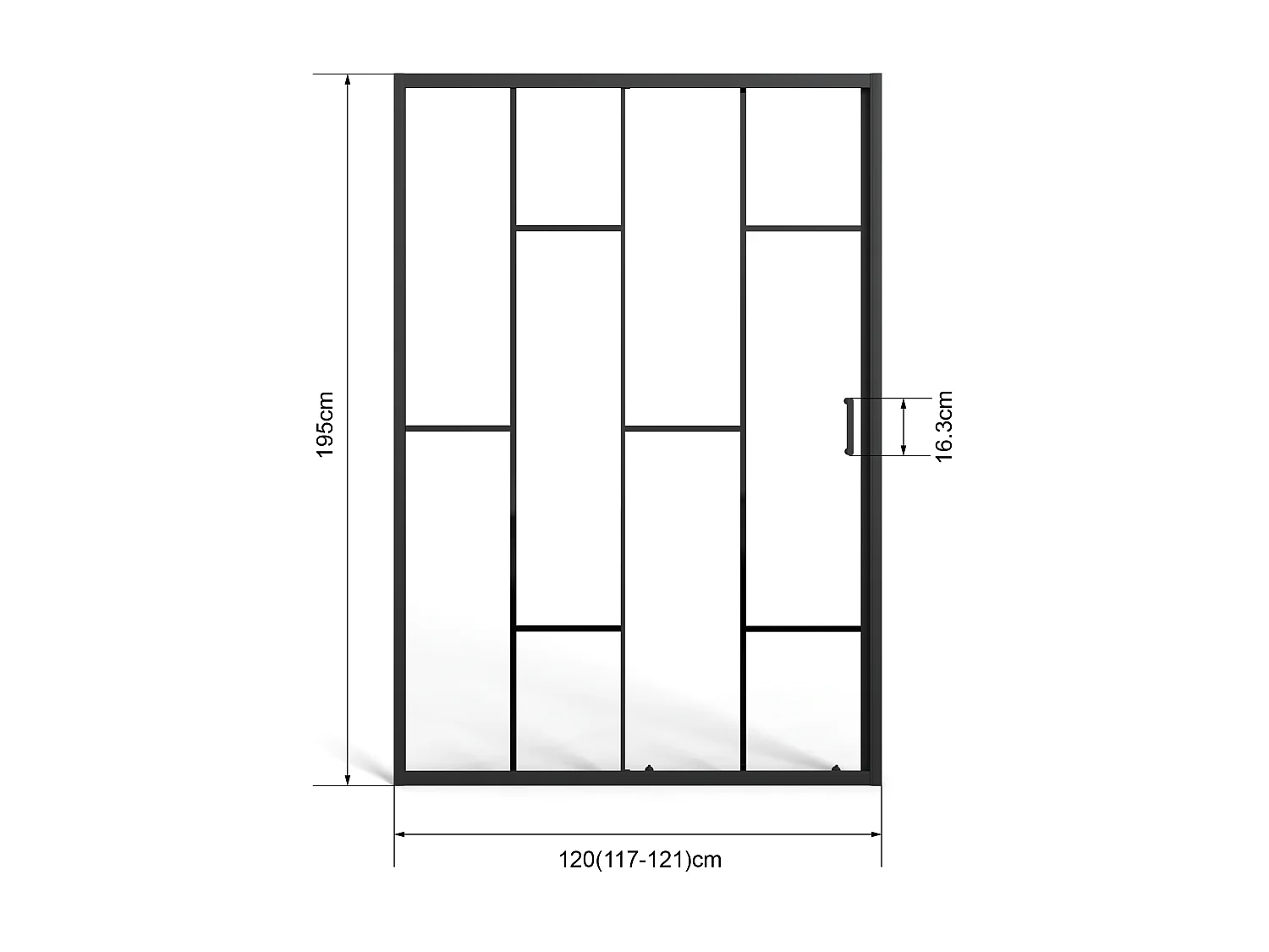Porta doccia scorrevole in metallo nero opaco stile vetrata - Vetro anticalcare - 120 x 195 cm - SONIKRA