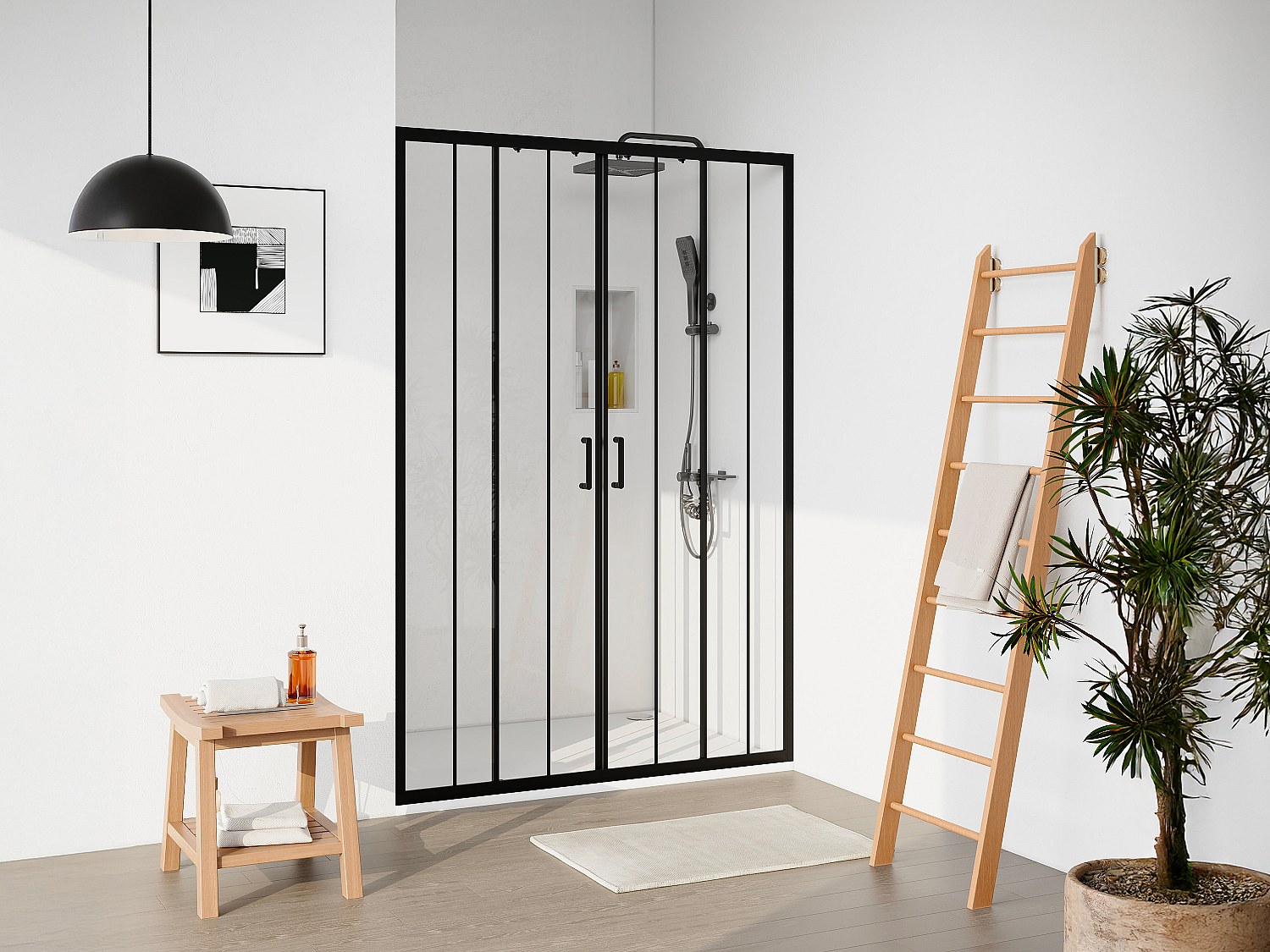 Duschtür Schiebetür doppelt - Metall matt Schwarz - Glas kalkabweisend - 14 günstig online kaufen