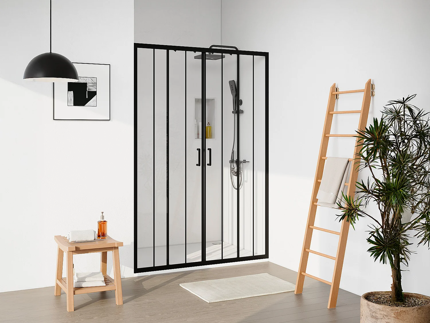 Porta doccia scorrevole doppia in metallo nero opaco - Vetro anticalcare - 140 x 195 cm - BAVIODA