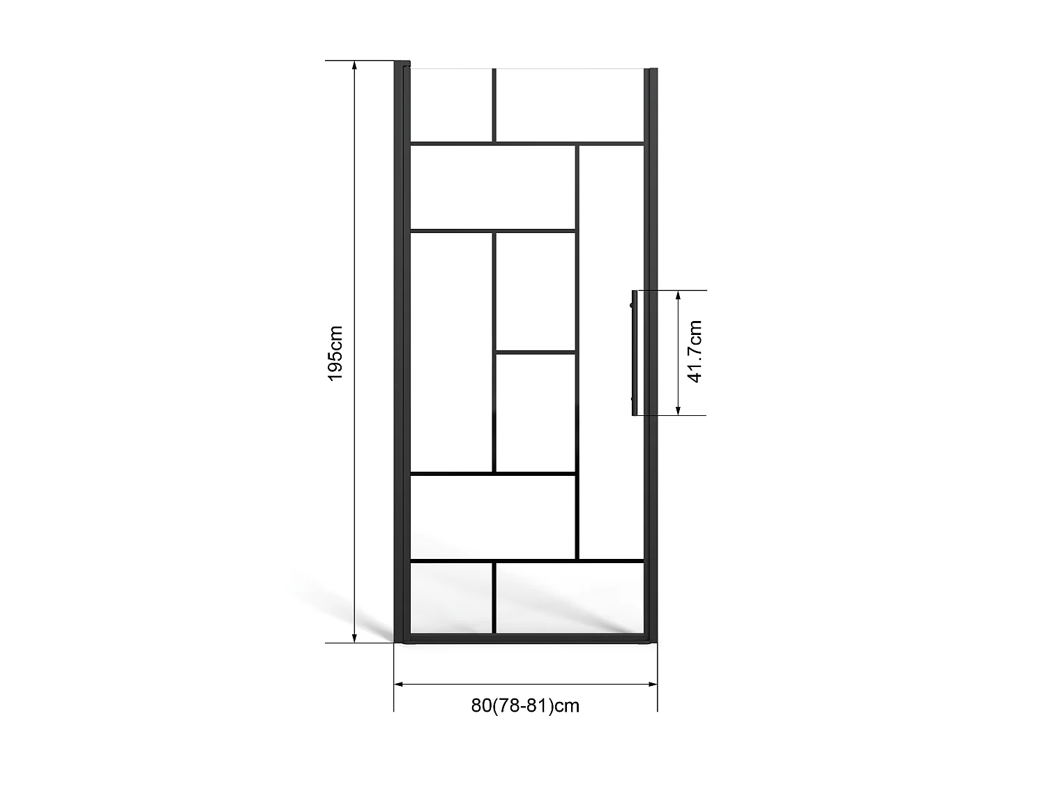Porte de douche pivotante en métal noir mat au style industriel - Verre anti-calcaire - 80 x 195 cm - FIORENI