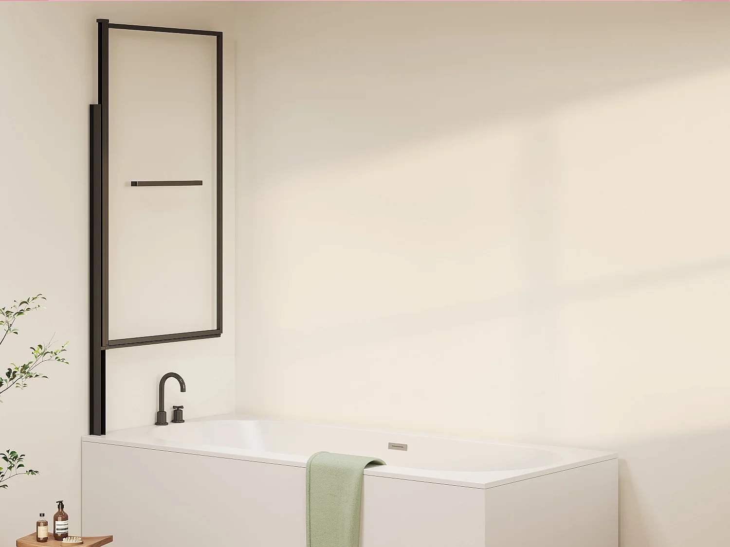 Pare baignoire pivotant et relevable avec porte serviette - Noir mat - 80 x 140 cm - VESLIRA