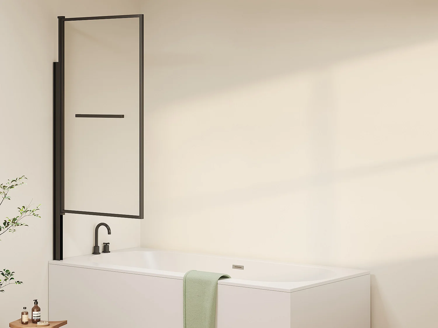 Pare baignoire pivotant et relevable avec porte serviette - Noir mat - 80 x 140 cm - VESLIRA