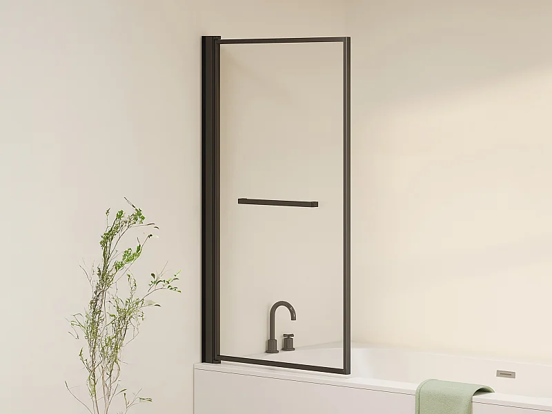 Pare baignoire pivotant et relevable avec porte serviette - Noir mat - 80 x 140 cm - VESLIRA