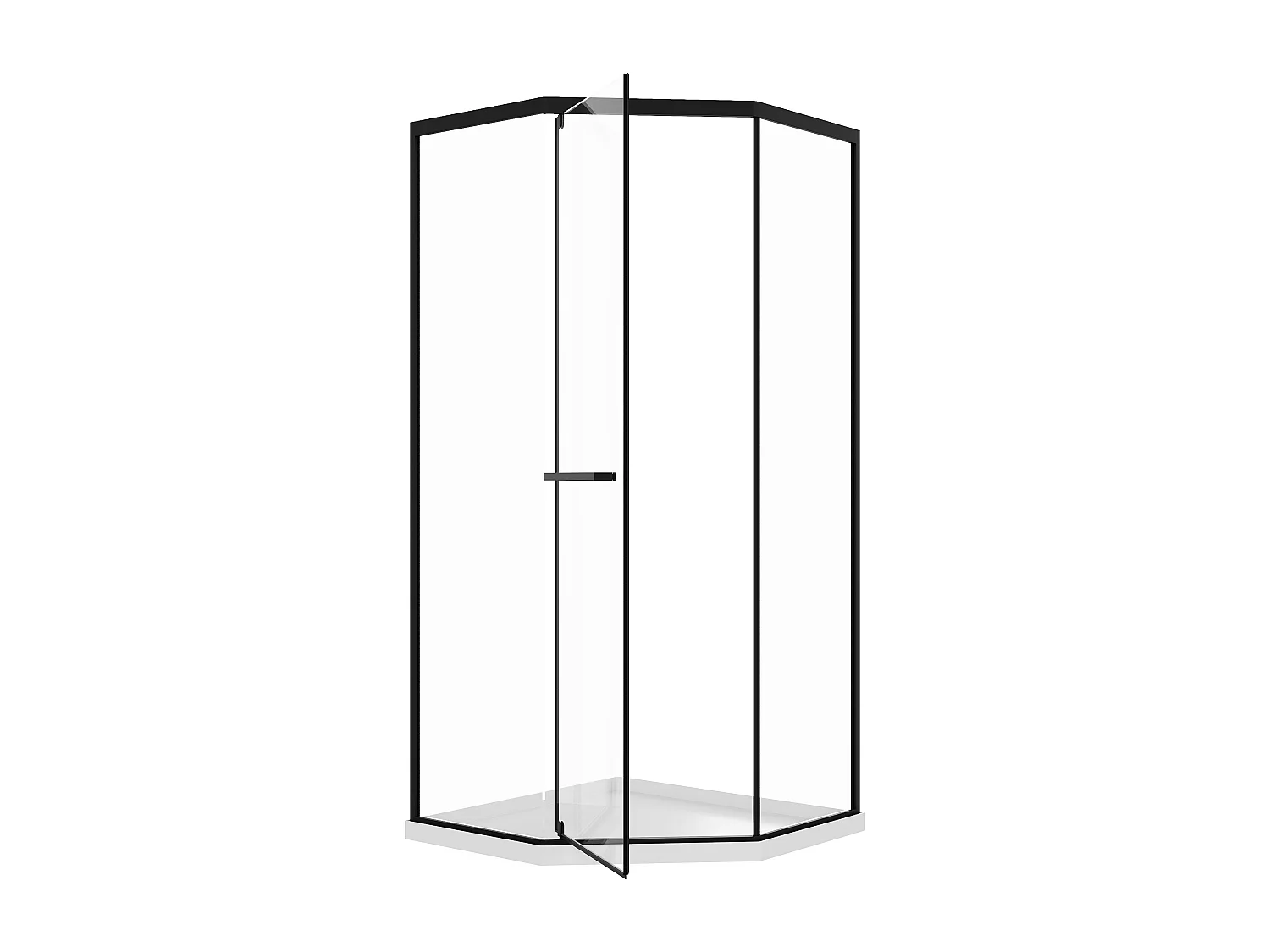 Paroi de douche pentagonale avec receveur - 80 x 80 x 195 cm - Noir mat - CRISTELIO