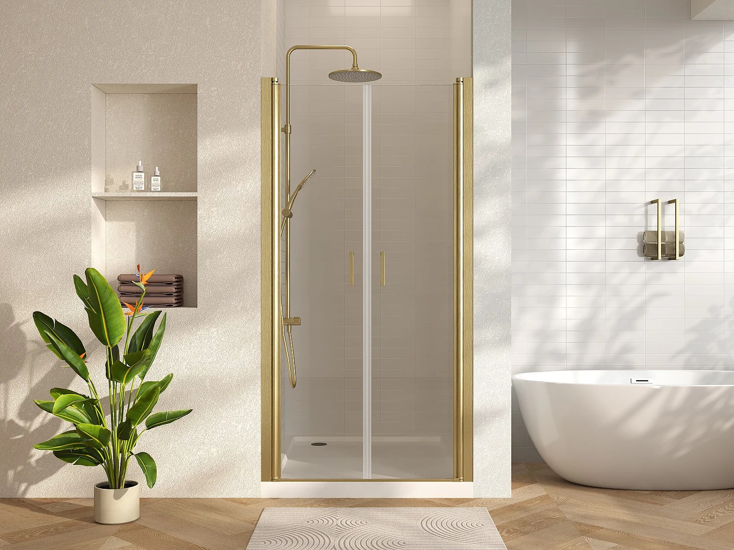 Porte de douche battante - 70 x 195 cm - Doré - Verre trempé - SARASOTA