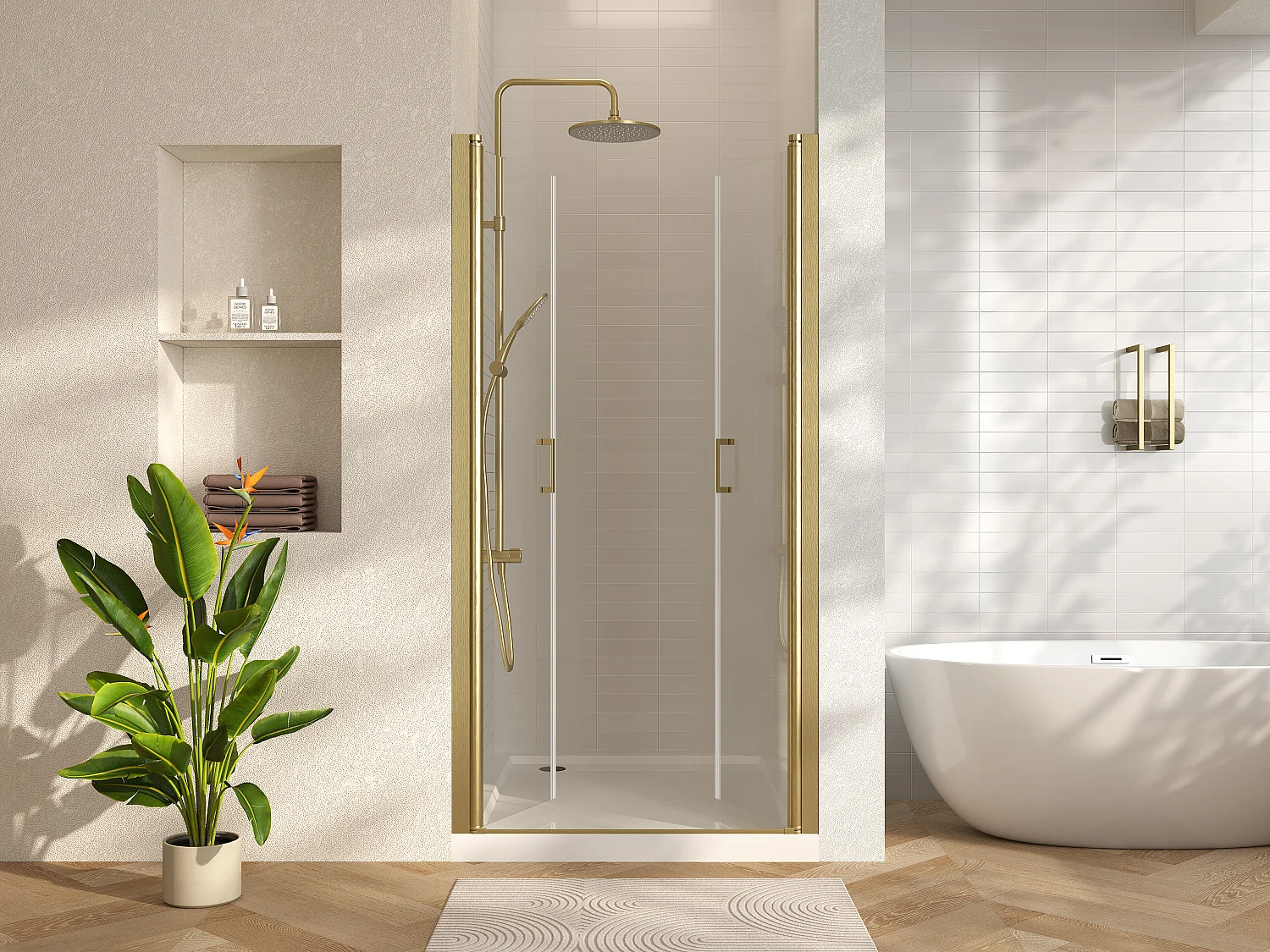 Porte de douche battante - 70 x 195 cm - Doré - Verre trempé - SARASOTA