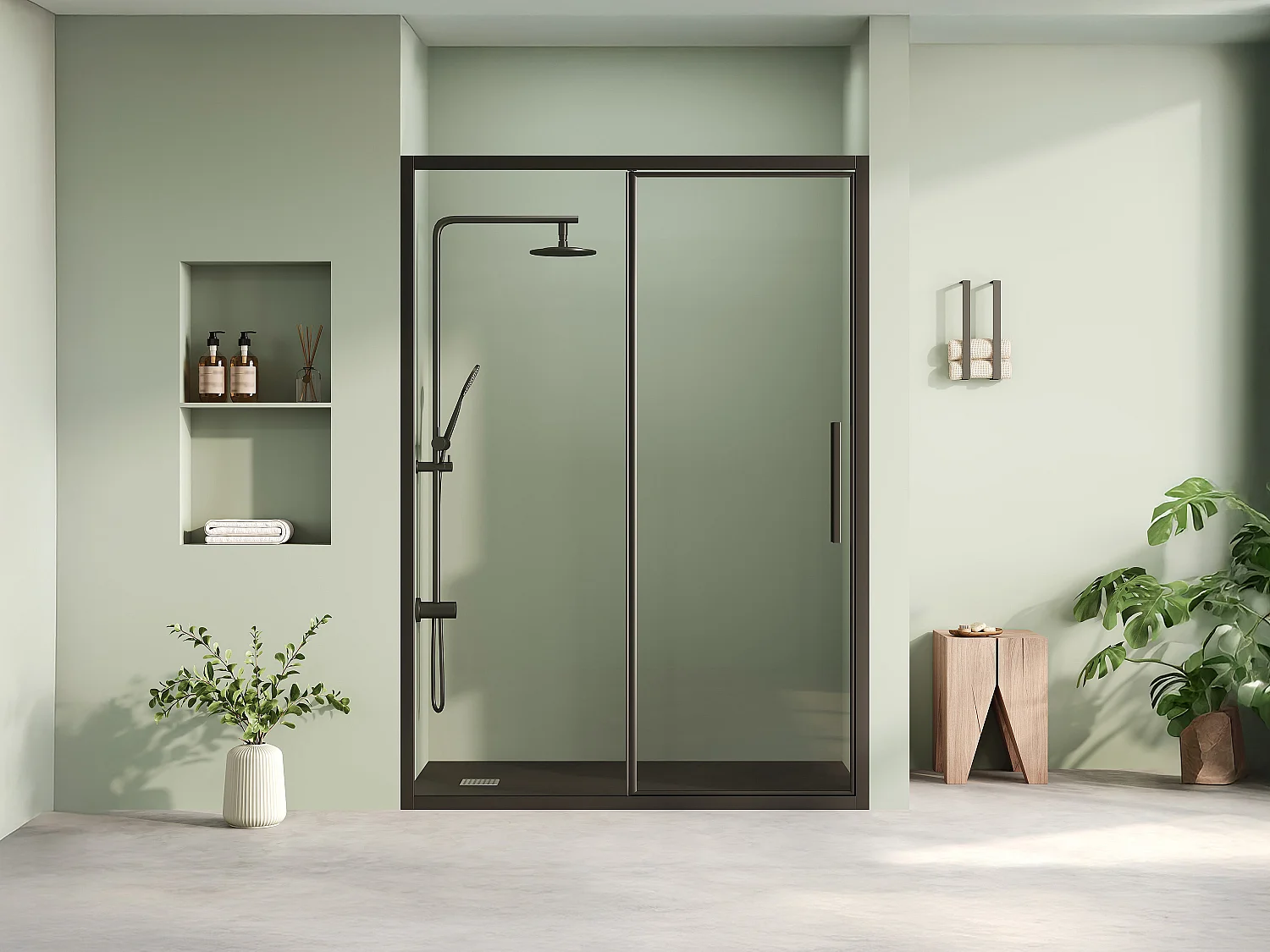 Porte de douche pivotante noir mat style industriel - 140 x 195 cm - TORONI