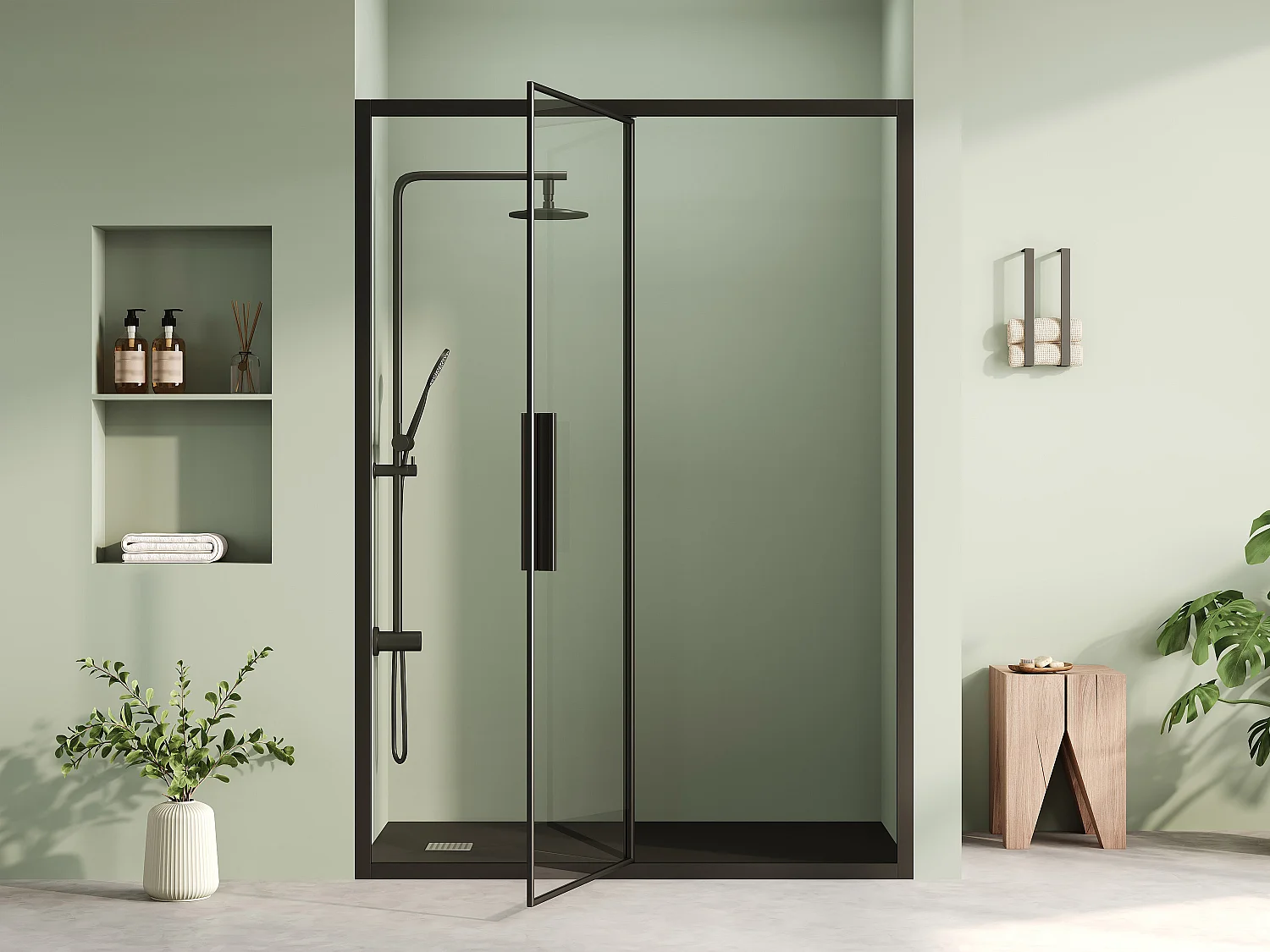Porte de douche pivotante noir mat style industriel - 140 x 195 cm - TORONI