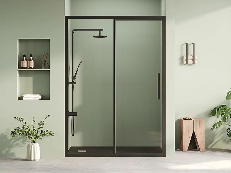 Porte de douche pivotante noir mat style industriel - 140 x 195 cm - TORONI