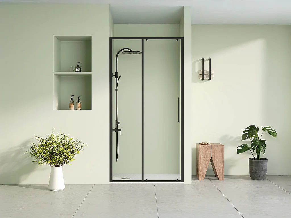 Porte de douche coulissante noir mat style industriel - 100 x 195 cm - TORONI