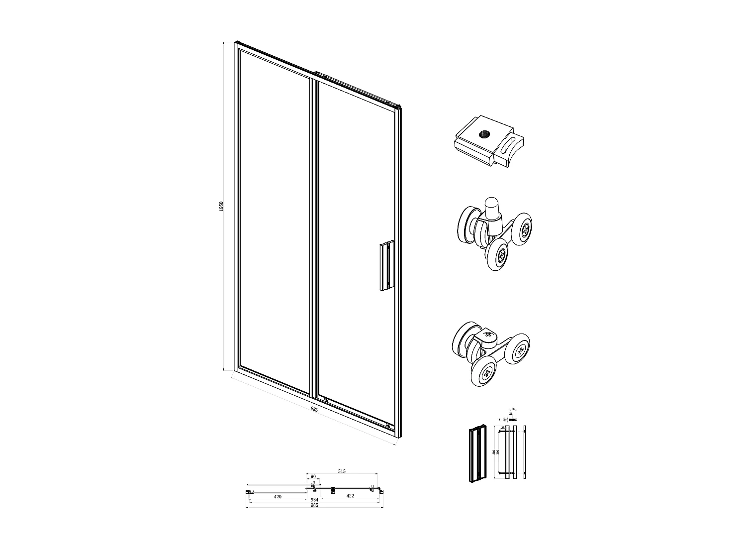 Porte de douche coulissante noir mat style industriel - 100 x 195 cm - TORONI