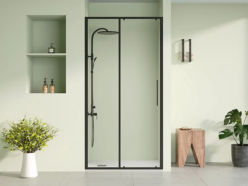 Porte de douche coulissante noir mat style industriel - 100 x 195 cm - TORONI