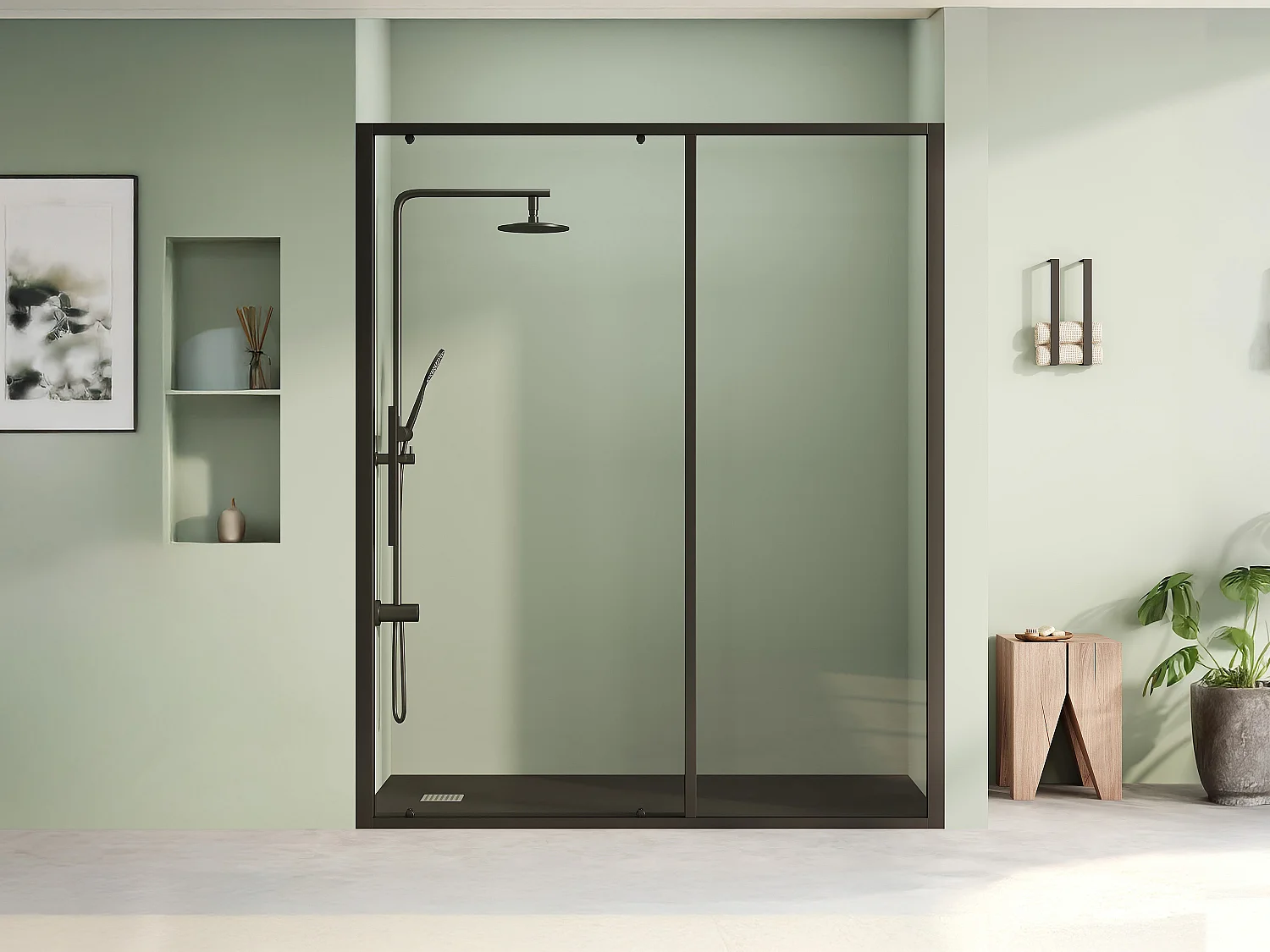 Porte de douche coulissante noir mat style industriel - 160 x 195 cm - TORONI