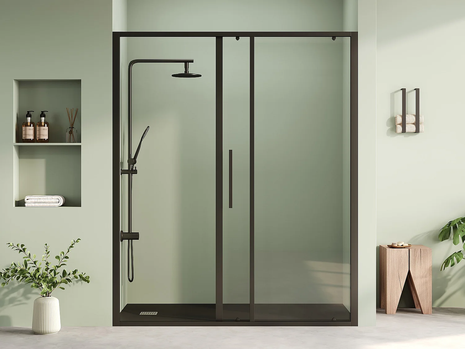 Porte de douche coulissante noir mat style industriel - 160 x 195 cm - TORONI