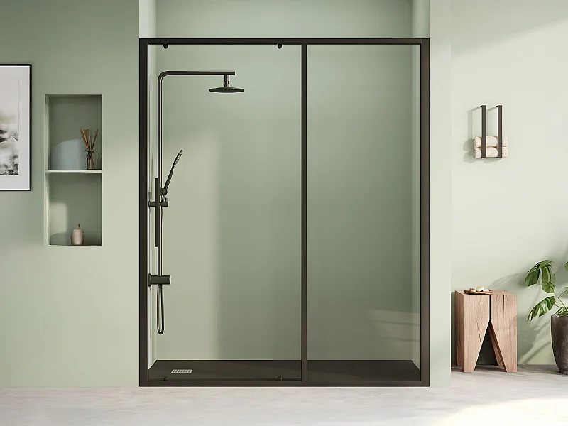 Porte de douche coulissante noir mat style industriel - 160 x 195 cm - TORONI