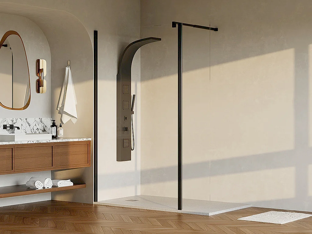 Volet de paroi de douche à l'italienne - Noir mat - Verre 6 mm - 40x200 cm - DAREN