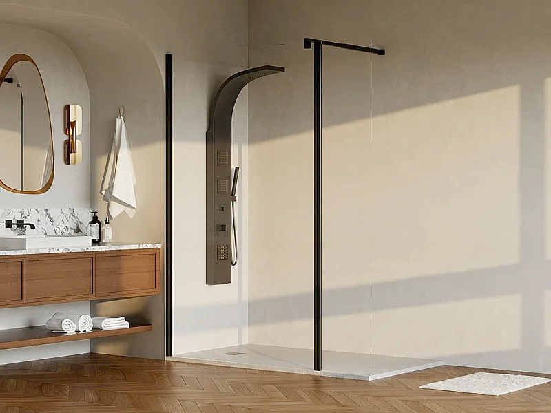 Volet de paroi de douche à l'italienne - Noir mat - Verre 6 mm - 40x200 cm - DAREN