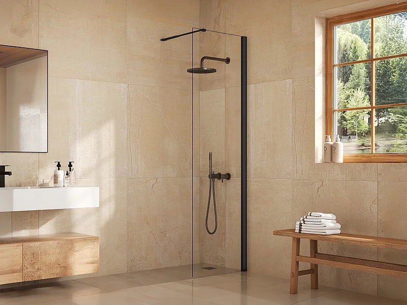 Paroi de douche à l'italienne - Noir mat - Verre 5 mm - 60x200 cm - DAREN