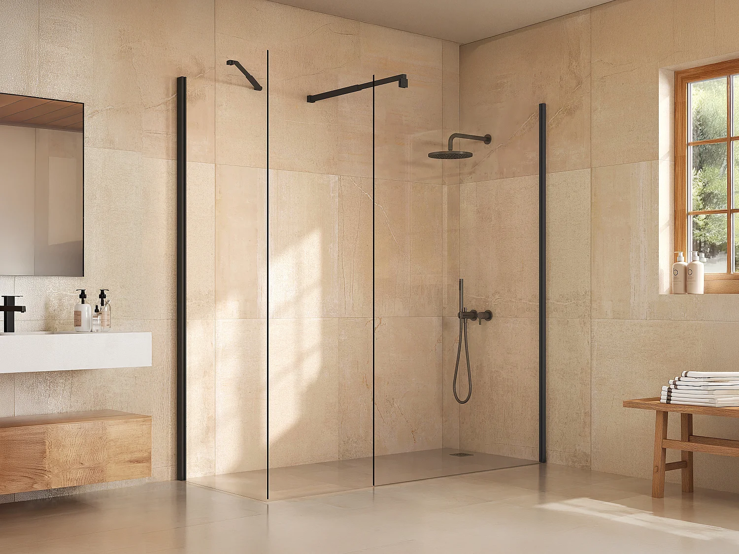 Paroi de douche à l'italienne - Noir mat - Verre 5 mm - 80x200 cm - DAREN