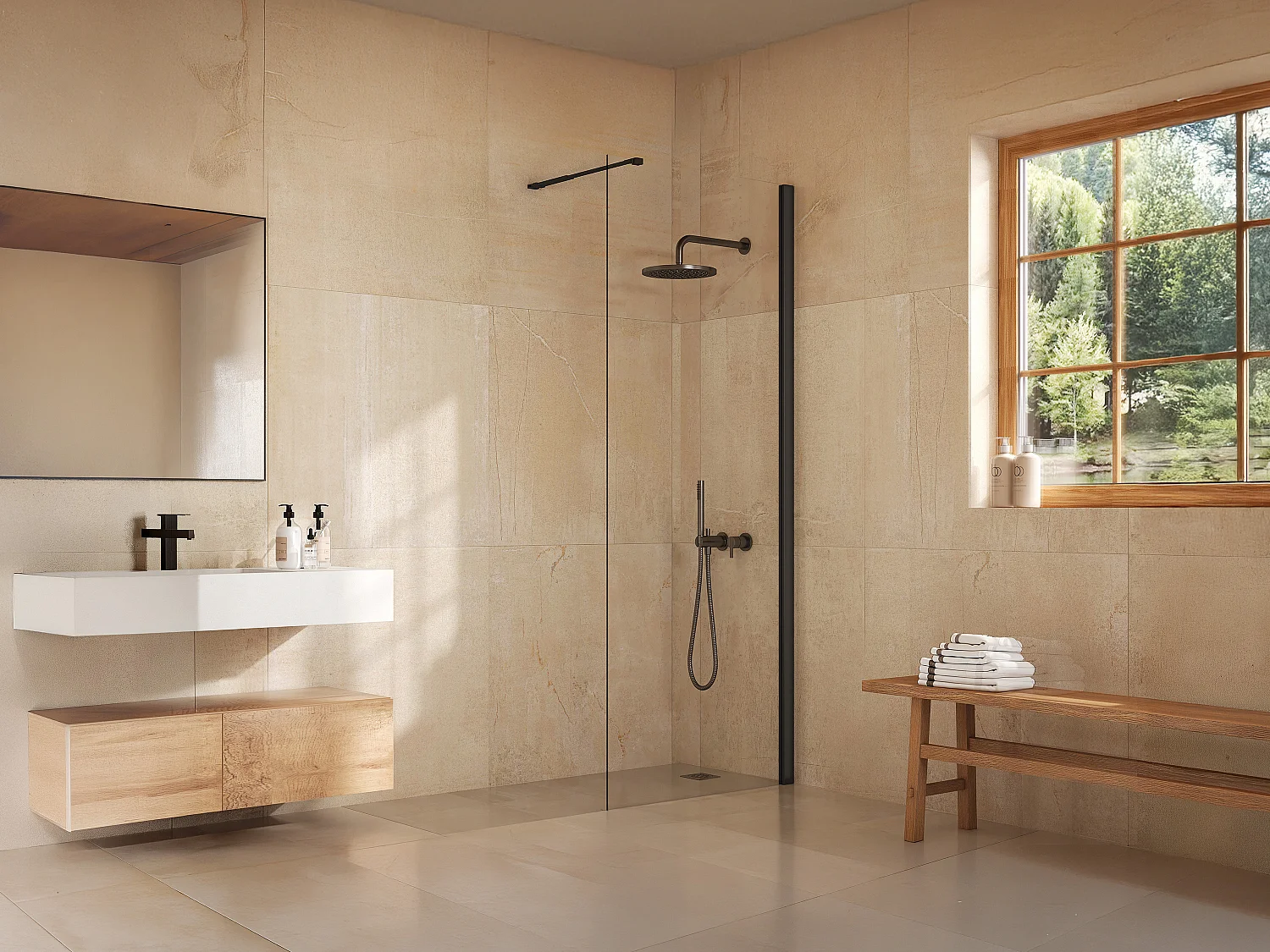 Paroi de douche à l'italienne - Noir mat - Verre 5 mm - 80x200 cm - DAREN