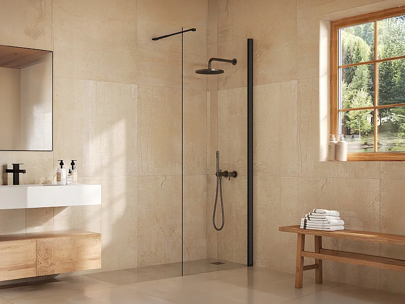 Paroi de douche à l'italienne - Noir mat - Verre 5 mm - 80x200 cm - DAREN