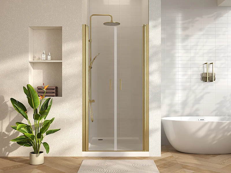 Porte de douche battante - 80 x 195 cm - Doré - Verre trempé - SARASOTA