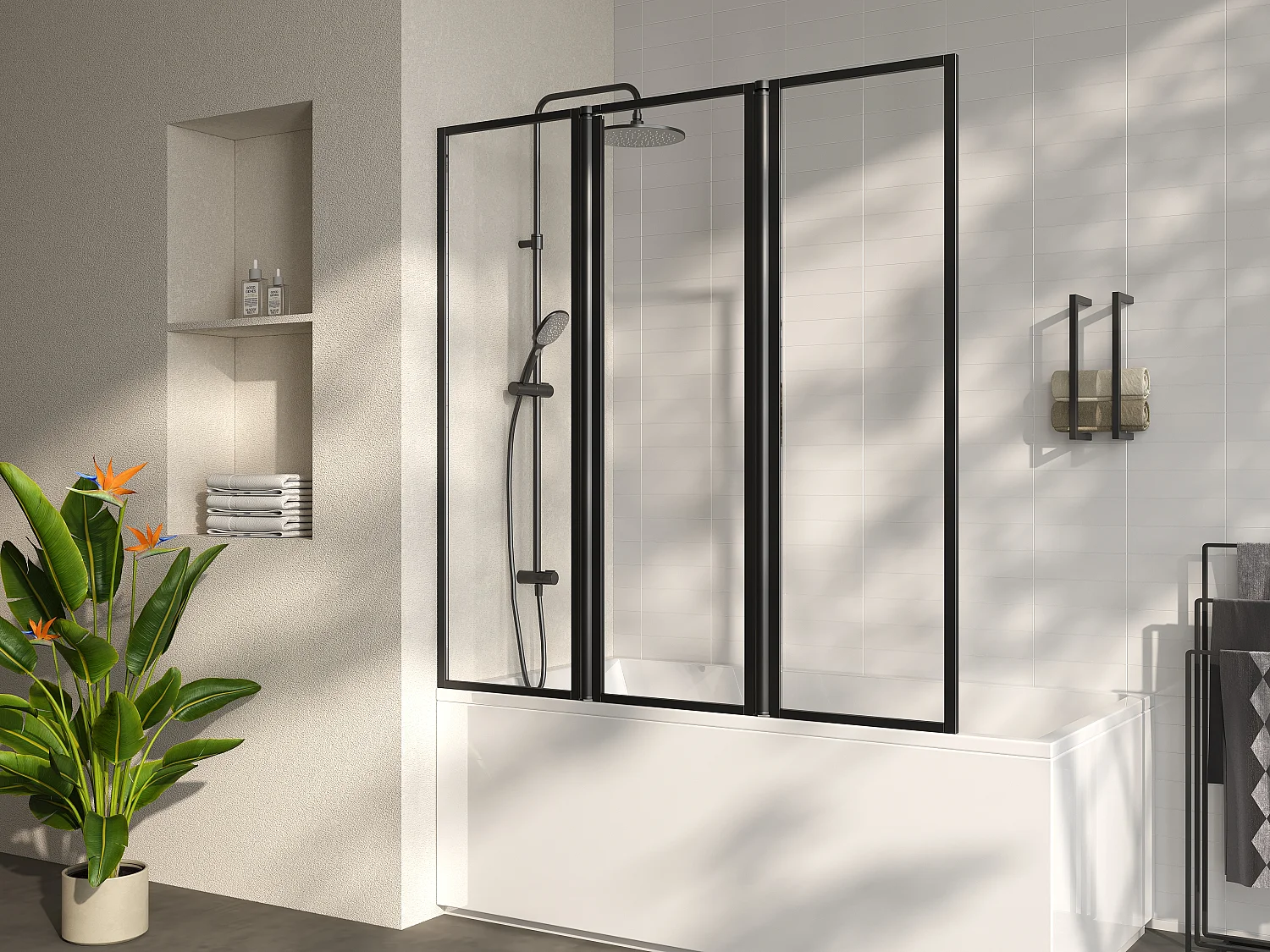 Pare baignoire pliant en métal style atelier - Noir mat - 100 x 140 cm - DISTRICT