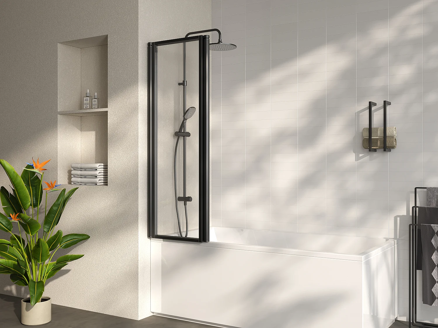 Pare baignoire pliant en métal style atelier - Noir mat - 100 x 140 cm - DISTRICT