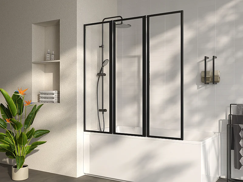 Pare baignoire pliant en métal style atelier - Noir mat - 100 x 140 cm - DISTRICT