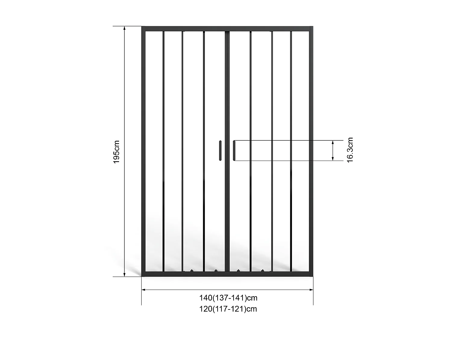 Porte de douche coulissante double en métal noir mat - Verre anti-calcaire - 120 x 195 cm - BAVIODA