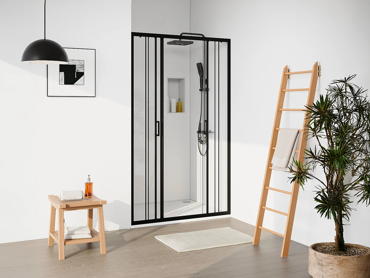 Porte de douche coulissante double en métal noir mat - Verre anti-calcaire - 120 x 195 cm - BAVIODA