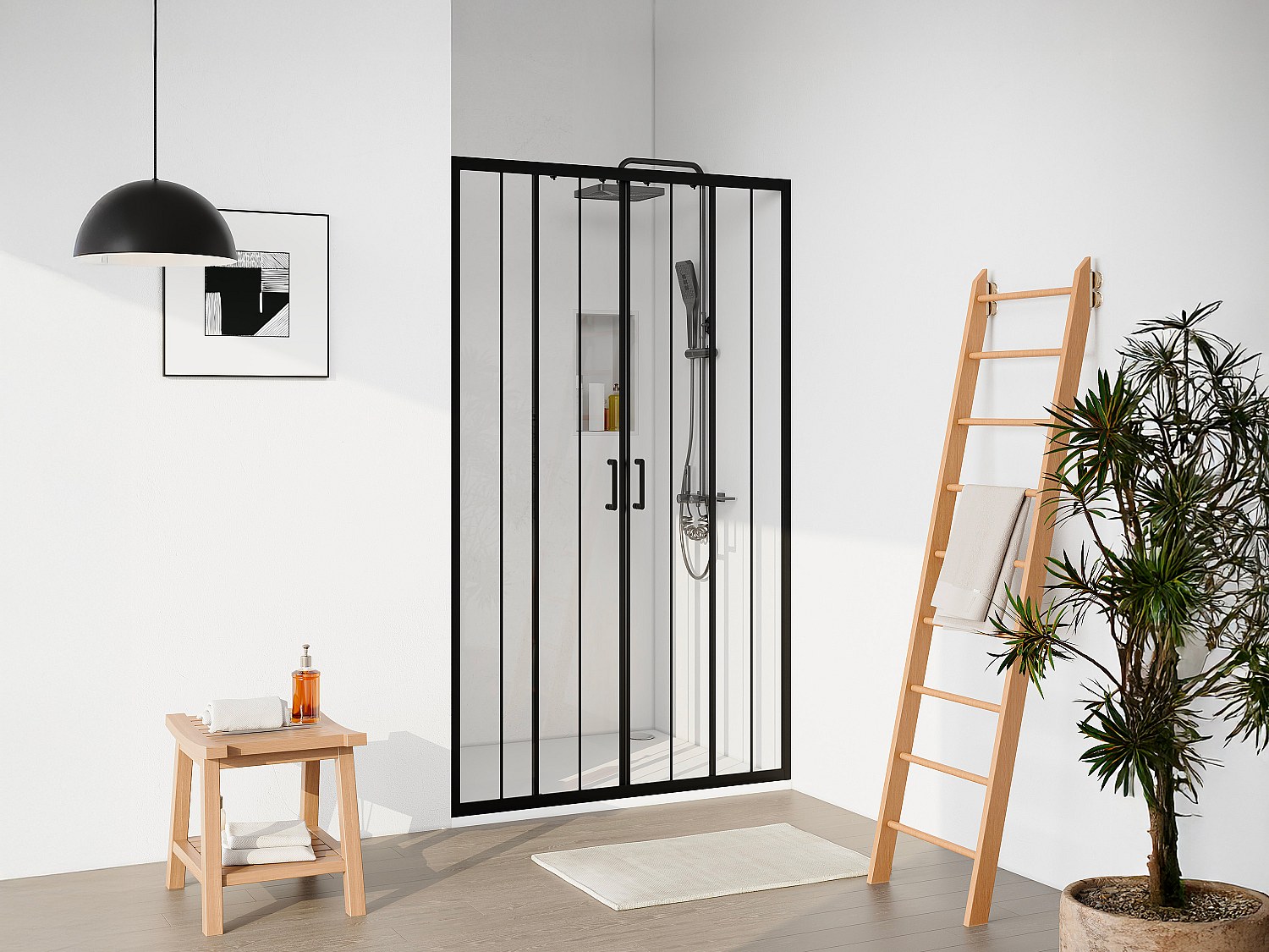 Duschtür Schiebetür doppelt - Metall matt Schwarz - Glas kalkabweisend - 12 günstig online kaufen