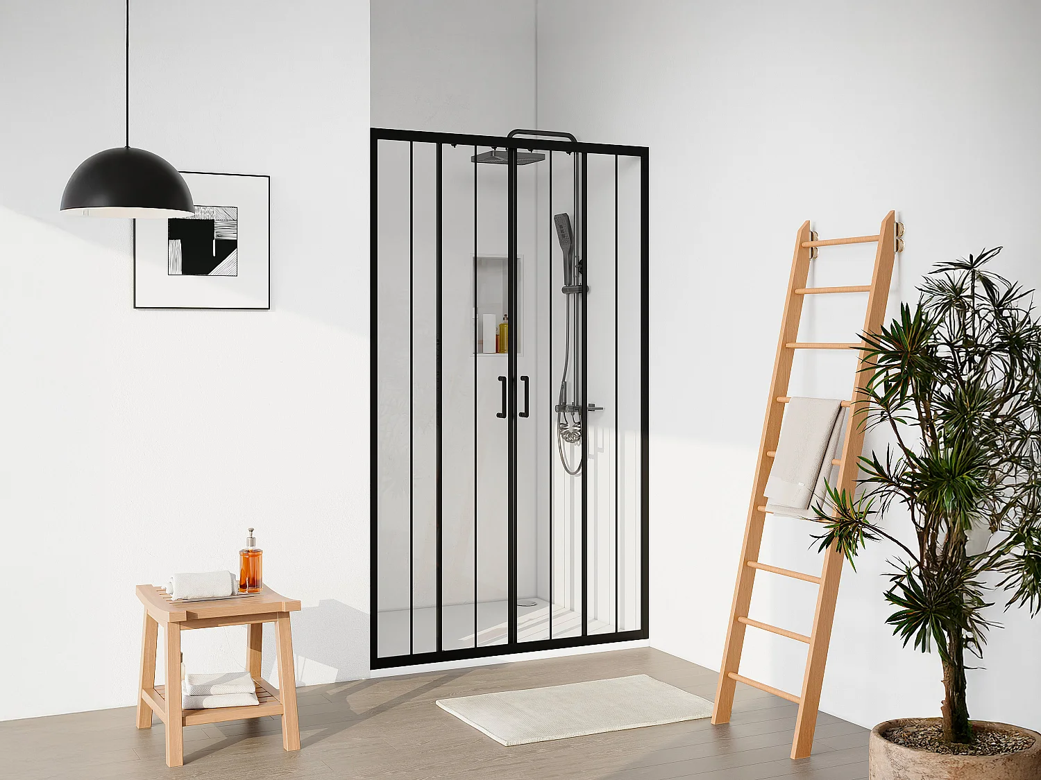 Porte de douche coulissante double en métal noir mat - Verre anti-calcaire - 120 x 195 cm - BAVIODA