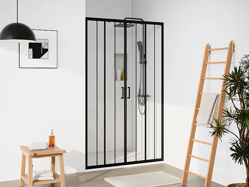 Porte de douche coulissante double en métal noir mat - Verre anti-calcaire - 120 x 195 cm - BAVIODA