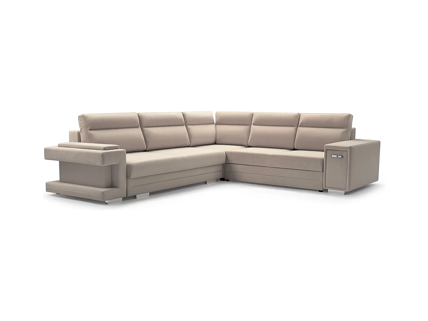 Ecksofa A2 Mit Schlaffunktion Und Bettkasten, Schlafsofa Mit Stauraum, Anpassbare Seiten, Modernes Design Rechte Seite, 305x272x90 cm, BEIGE