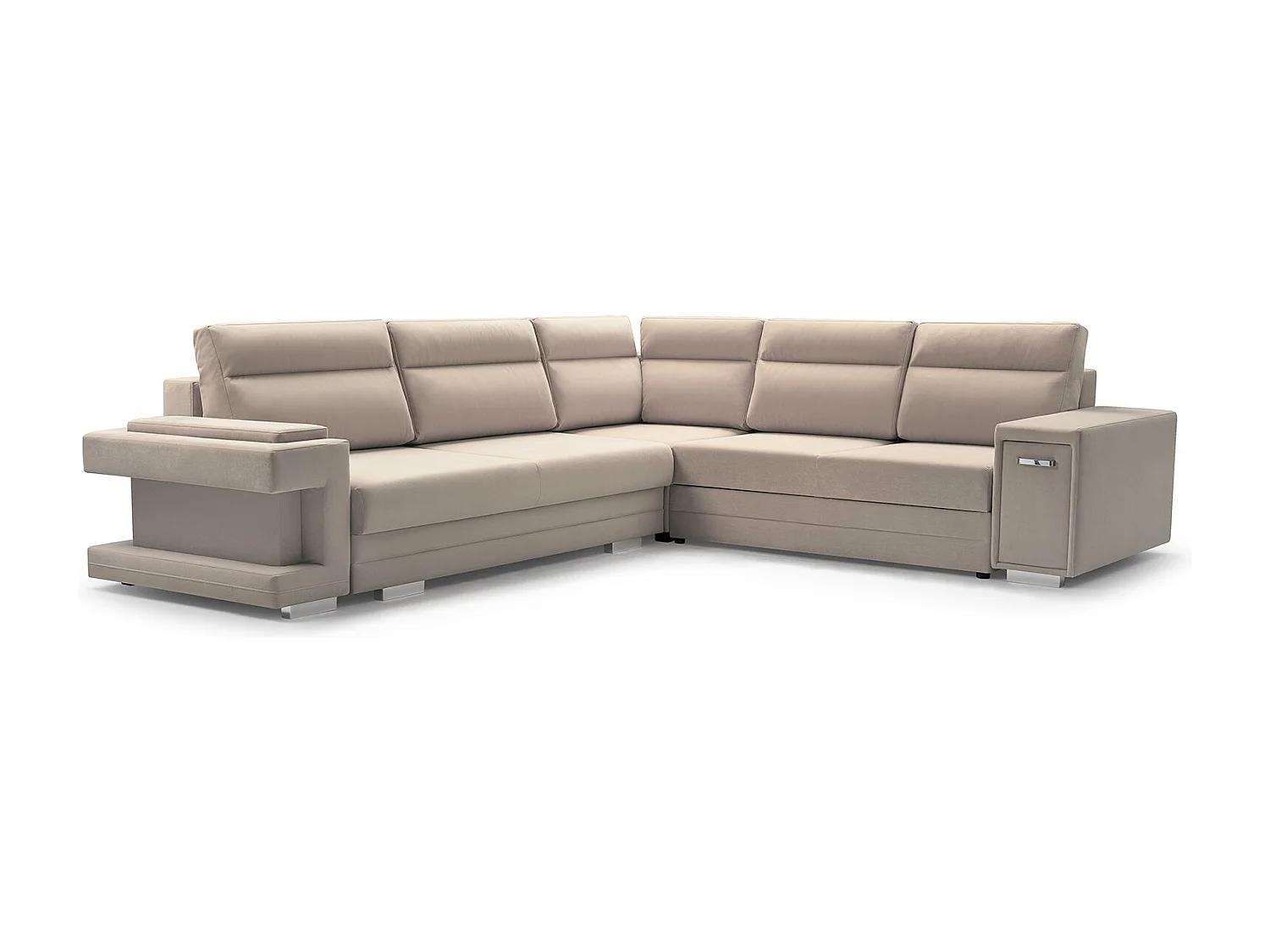 Ecksofa A2 Mit Schlaffunktion Und Bettkasten, Schlafsofa Mit Stauraum, Anpassbare Seiten, Modernes Design Rechte Seite, 305x272x90 cm, BEIGE