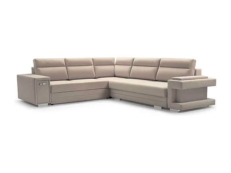Ecksofa A2 Mit Schlaffunktion Und Bettkasten, Schlafsofa Mit Stauraum, Anpassbare Seiten, Modernes Design Linke Seite, 305x272x90 cm, BEIGE