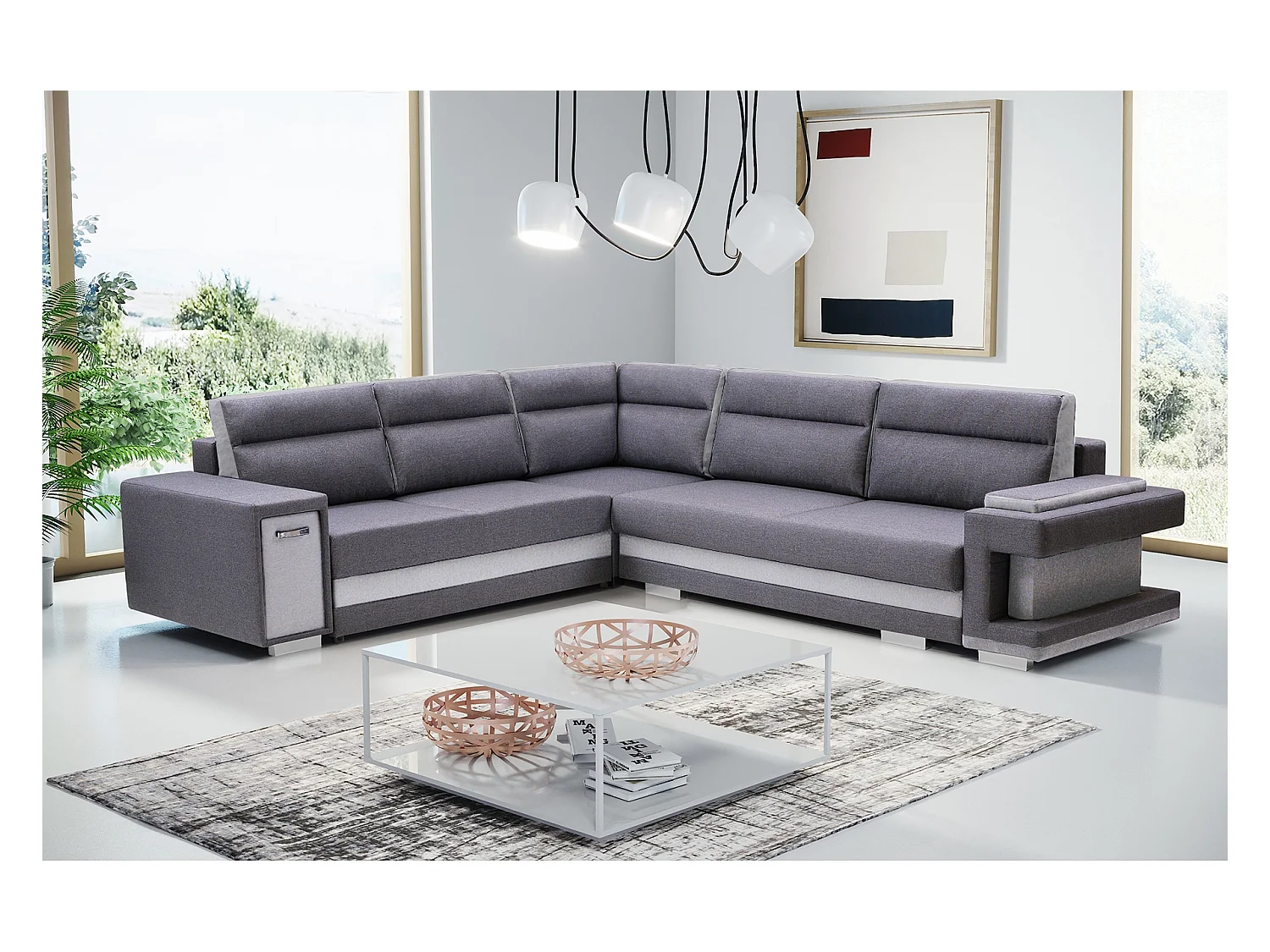 Ecksofa A2 Mit Schlaffunktion Und Bettkasten, Schlafsofa Mit Stauraum, Anpassbare Seiten, Modernes Design Linke Seite, 305x272x90 cm, HELLGRAU