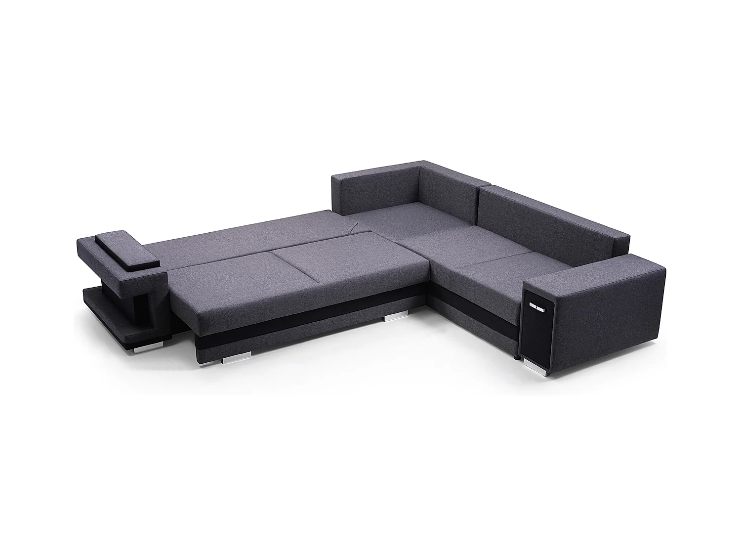 Ecksofa A2 Mit Schlaffunktion Und Bettkasten, Schlafsofa Mit Stauraum, Anpassbare Seiten, Modernes Design Linke Seite, 305x272x90 cm, HELLGRAU