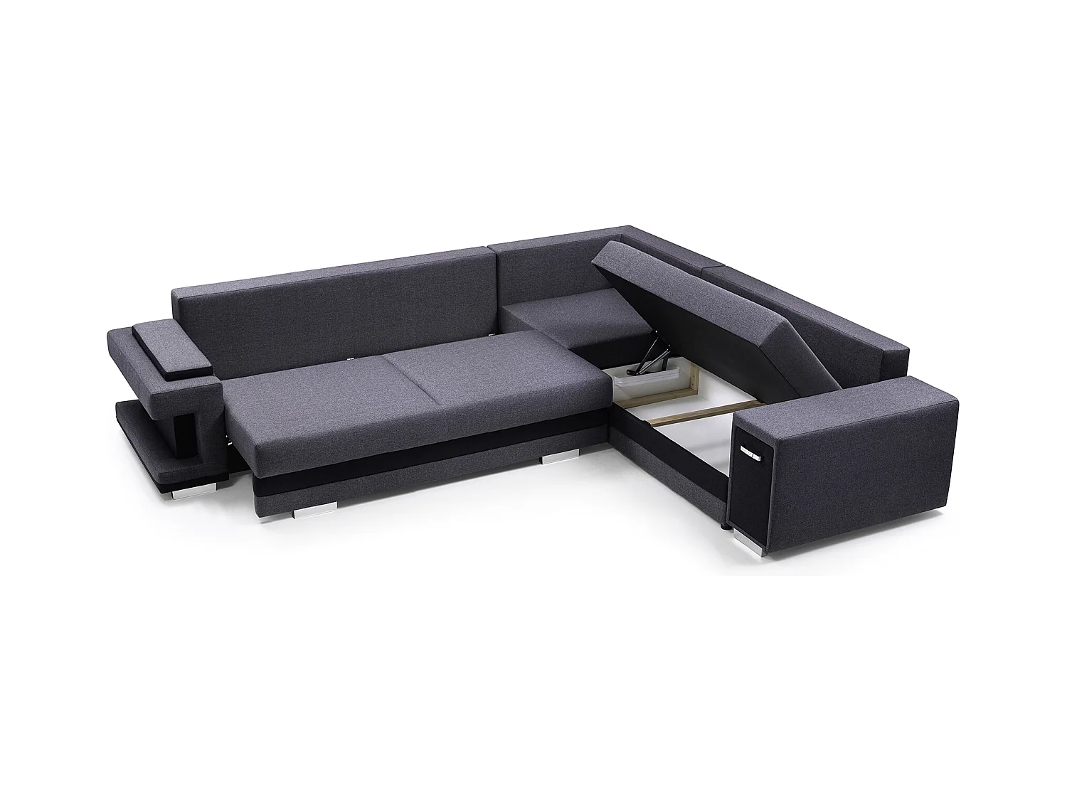 Ecksofa A2 Mit Schlaffunktion Und Bettkasten, Schlafsofa Mit Stauraum, Anpassbare Seiten, Modernes Design Linke Seite, 305x272x90 cm, HELLGRAU